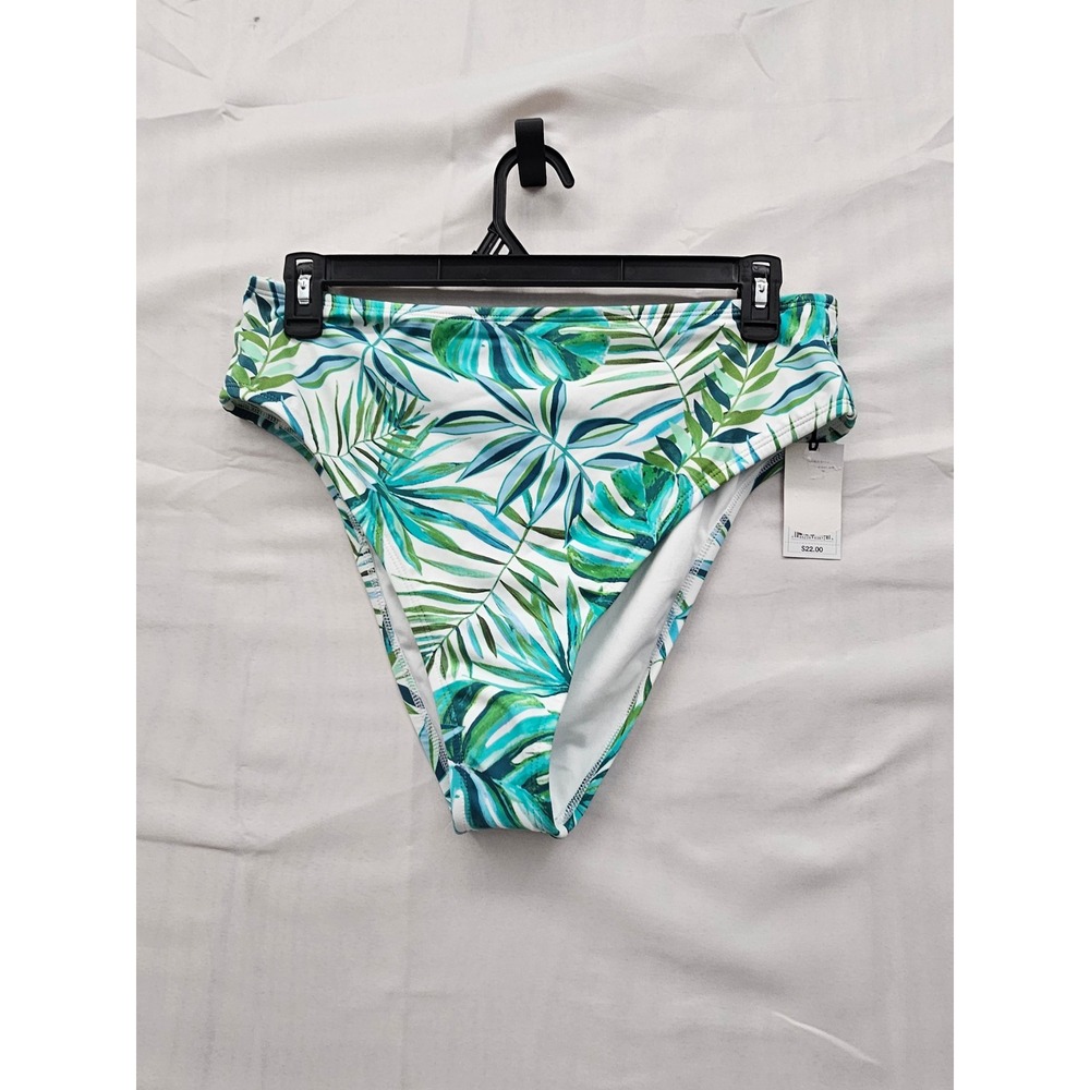 Shade & Shore Tropical Palm High Waist Extra Cheeky Bikini Bottom Green XL